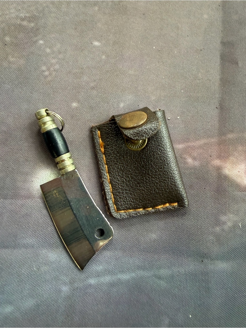 Brown Leather Keychain Card Holder with Mini Cleaver Charm